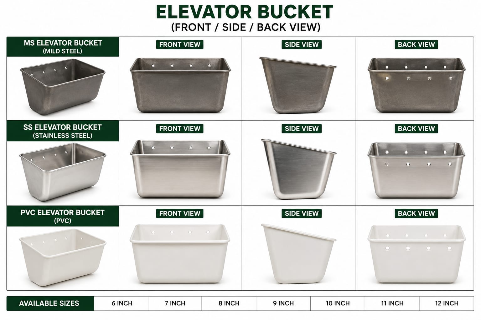 Elevator Bucket (MS / SS / PVC)